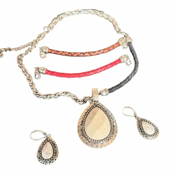 Vintage Interchangeable Necklace Set Boho Statement Pendant Earrings - Picture 4 of 8